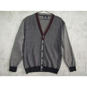 IMPULSO Mens Grey Herringbone V Neck Button‎ Down Cardigan Sweater Made in Italy